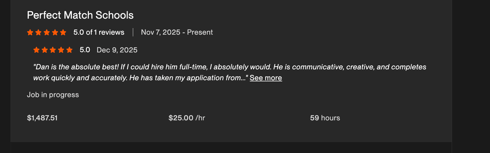 Upwork client review screenshot — review #2